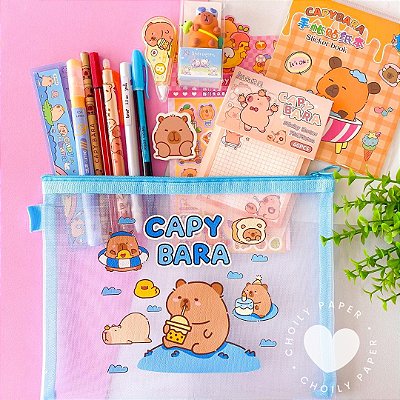 Kit Capivara Papelaria com Case A5 -13 Itens