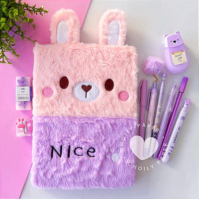 Kit Papelaria Caderno Pelúcia Fofo - 10 Itens