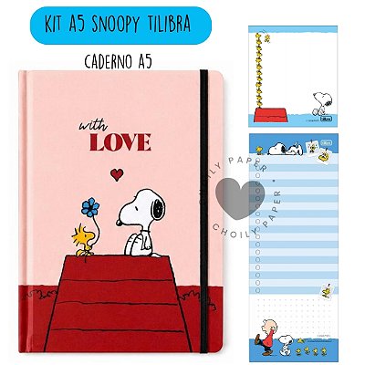 Kit Caderno Brochura A5 Sem Pauta Capa Dura Snoopy - Tilibra