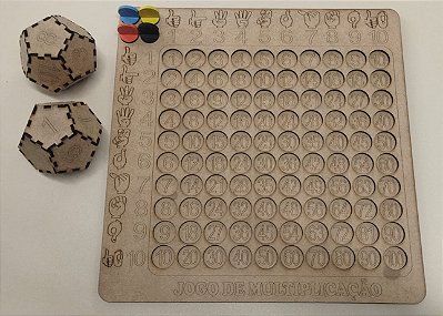 Jogo de multiplicação tamanho 30x30cm em Libras com Estojo para dados e pinos