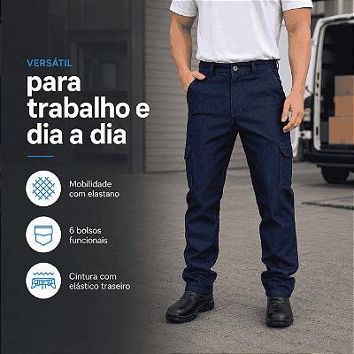 Calça Jeans Cargo com Elastano Profissional