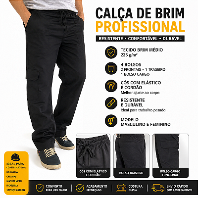 Calça de Brim Profissional Resistente para Trabalho