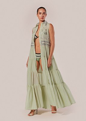 Vestido Chemise Longo Bordado Zefiro verde
