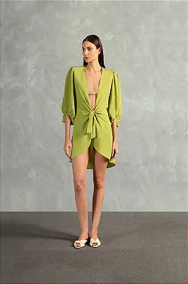 Camisa Longa De Amarrar Lisos Pistache