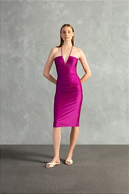 Vestido Tomara que Caia Franzido Vintage Magenta