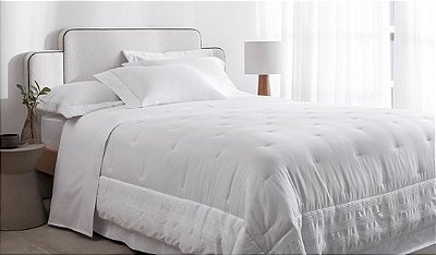 Kit Colcha S. King 270 Fios Buddemeyer Luxus Savona 100% Algodão Penteado Branco 3 peças