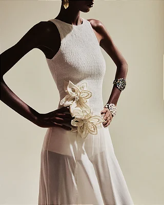 Vestido Lastex Floraison Off White
