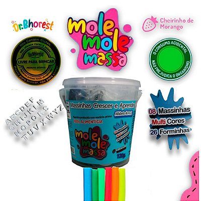 Massa Modelar 6 Massinhas 15 Forminhas Balde Alimentícia 120g