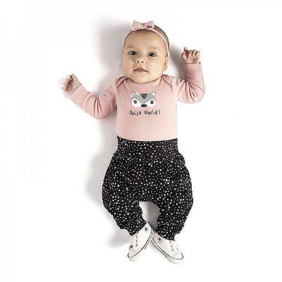 Conjunto Body manga longa + Calça Moletinho Poá