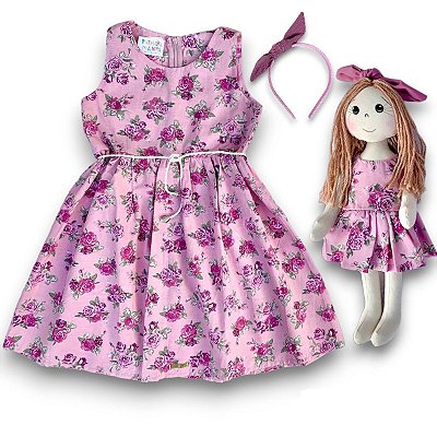 Kit Vestido Infantil COM Boneca - Rose