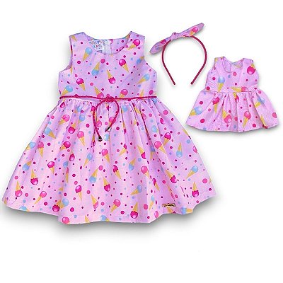 KIT Vestido Infantil + Vestido da Boneca - Sorvete
