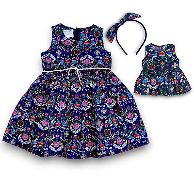 KIT Vestido Infantil + Vestido da Boneca - Marinho