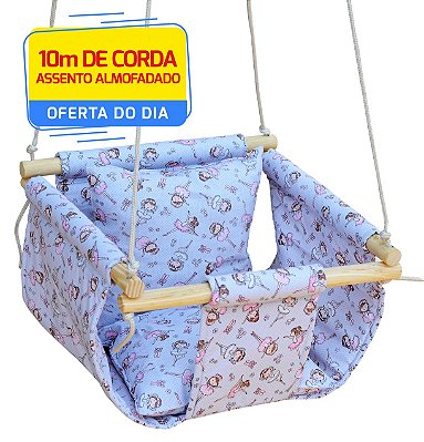 Balanço Infantil Bebê Tecido Madeira Corda Com Almofada - Cinza Bailarina