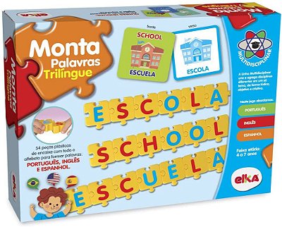 Monta Palavras - Trilíngue - Português, Inglês e Espanhol - 54 Peças ELKA