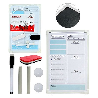 Lousa Magnética 2 em 1 C/ Quadro Negro 2 Imãs + 2 Giz + Caneta e Apagador