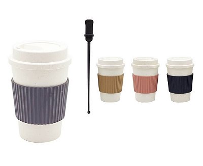 Copo de Bambu Tipo Starbucks c/ Tampa e Mexedor 450 ml
