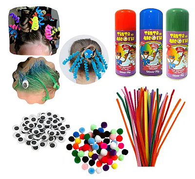 Kit Penteado Maluco Cabelo Divertido Limpador De Cachimbo + Spray de cabelo colorido