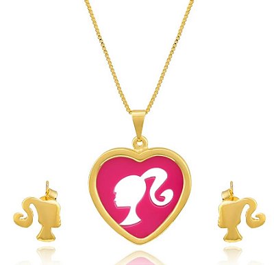 Conjunto Semijoia Ouro 18K Barbie