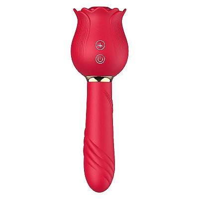 Vibrador Ponto G e Clitóris em formato de Rosa com Pulsação Carmim  - Importado