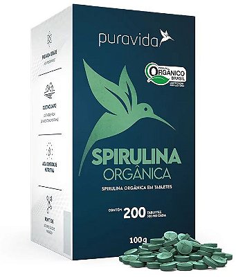 Puravida Spirulina Orgânica - 200 Tabletes Veganos 100g