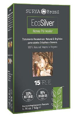 Surya Brasil EcoSilver Henna em Pó Incolor Cabelos Grisalhos e Brancos 50g