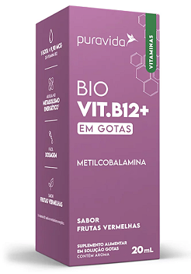 Puravida Bio Vit. B12+ Suplemento de Metilcobalamina em Gotas Sabor Frutas Vermelhas 20ml