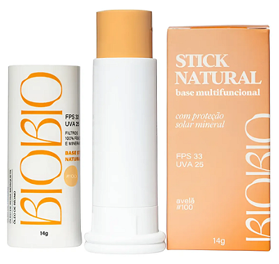 BioBio Stick Natural Cor #100 Avelã FPS 33 - Base Multifuncional com Proteção Solar 14g
