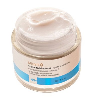 Souvie 45+ Creme Facial Noturno Orgânico com Ácido Hialurônico e Vitamina E 50g