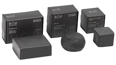 BOB Trio Detox Completo - Shampoo Detox + Sabonete Black Clay + Barra de Limpeza Pele Oleosa