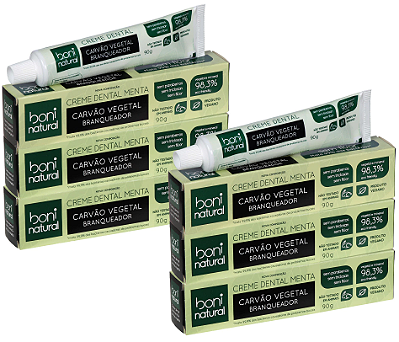 Boni Natural Kit Creme Dental Menta e Carvão Vegetal Branqueador 6un