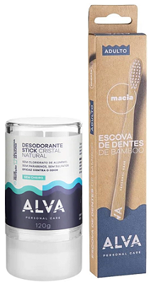 Alva KIT Desodorante Stick Cristal + Escova de Dentes + BRINDE Mini Sabonete Capim Limão Sóllido
