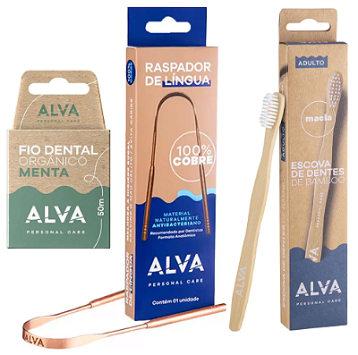 Alva KIT Raspador de Língua + Fio Dental + Escova de Dentes