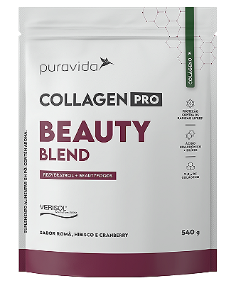 Puravida Collagen Pro Beauty Blend - Suplemento em Pó Sabor Romã, Hibisco e Cranberry 540g