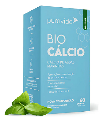 Puravida Bio Cálcio com Vitaminas D3 e K12 - Suplemento em Cápsulas - 60 caps