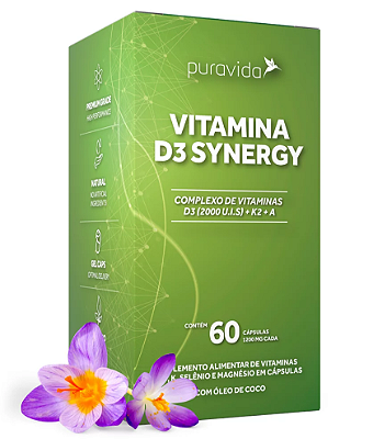 Puravida Vitamina D3 Synergy - Suplemento em Cápsulas - 60 caps