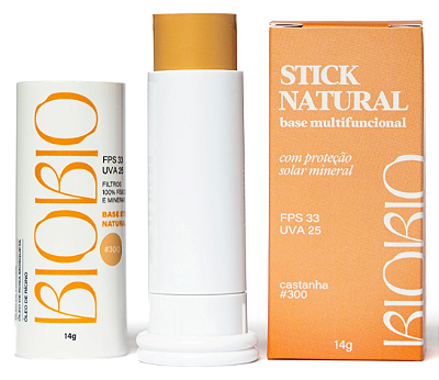 BioBio Stick Natural Cor #300 Castanha FPS 33 - Base Multifuncional com Proteção Solar 14g