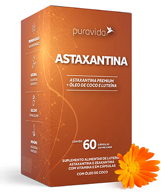 Puravida Astaxantina com Óleo de Coco e Luteína - Suplemento em Cápsulas - 60 caps
