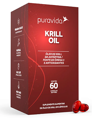 Puravida Krill Oil com Ômega 3 e Antioxidantes - Suplemento em Cápsulas - 60 caps