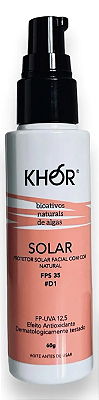 Khor Protetor Solar Facial Natural e Vegano FPS 35 - Com Cor #D1 60g