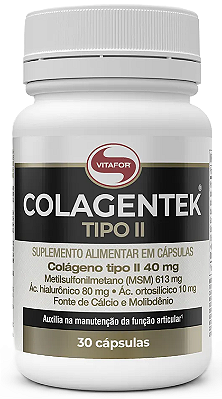Vitafor Colagentek Tipo II em Cápsulas - Colágeno, MSM e Ácido Hialurônico - 30 caps