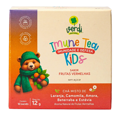 Verdi Natural Imune Tea Kids - Chá Misto Infantil Sabor Frutas Vermelhas Caixa 10 Sachês