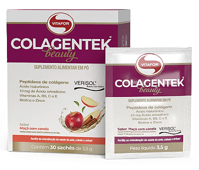 Vitafor Colagentek Beauty em Pó - Peptídeo de Colágeno Sabor Maçã com Canela