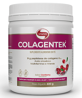 Vitafor Colagentek em Pó - Colágeno Hidrolisado Sabor Cranberry 300g