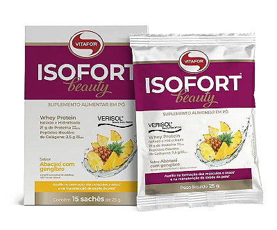 Vitafor Isofort Beauty em Pó Sabor Abacaxi com Gengibre - Whey Protein e Peptídeos de Colágeno