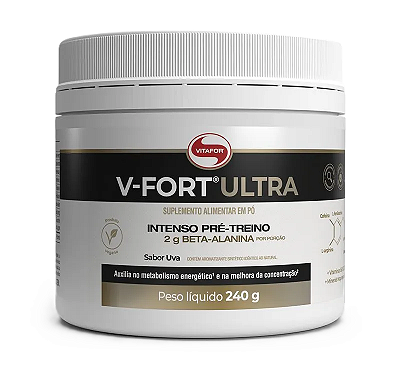 Vitafor V-Fort Ultra em Pó Sabor Uva - Pré-Treino c/ Cafeína, Beta-Alanina e L-Arginina 240g