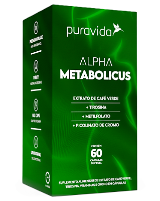 Puravida Alpha Metabolicus em Cápsulas - Café, Metilfolato e Tirosina - 60 caps