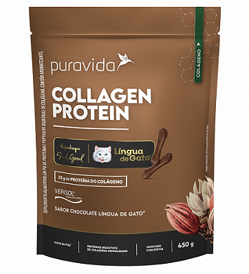 Puravida Collagen Protein em Pó - Colágeno Hidrolisado Sabor Língua de Gato 450g