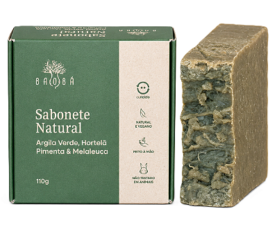 Baobá Sabonete em Barra Argila Verde, Hortelã Pimenta e Melaleuca 110g