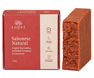 Baobá Sabonete em Barra Argila Vermelha, Hortelã Pimenta e Lavandim 110g