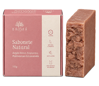Baobá Sabonete em Barra Argila Rosa, Cupuaçu, Palmarosa e Lavanda 110g